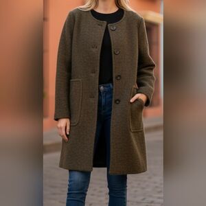 Elegant Olive Green Wool Pea Coat for Women